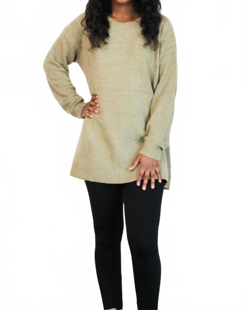 NEW ZENANA effortlessly cozy sweater tunic in light olive